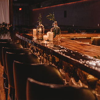Elegantly decorated rustic bar at The Venue in Kaukauna WI.